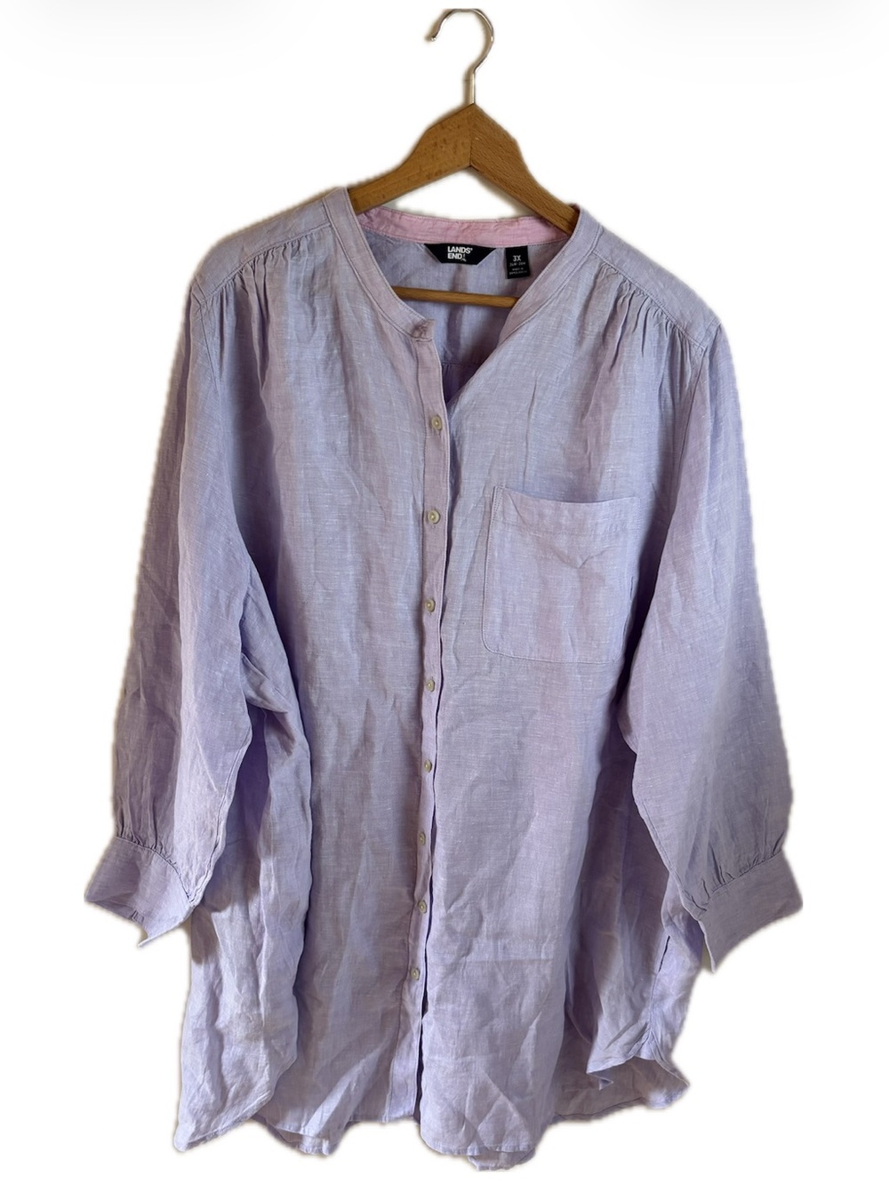 Lands’ End Casual Lavender Linen Button-Down Tunic Shirt